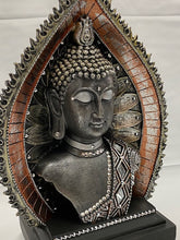 Load image into Gallery viewer, EARTH TOUCHING BUDDHA OF ENLIGHTENMENT / Embossed w/Swarovski Crystals / Resin W 7” L 5.5” H 12”